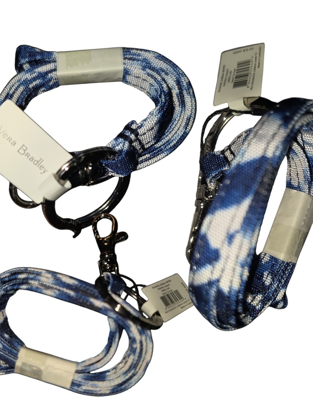 Vera Bradley Blue and White Tie-Dye Lanyard with Key Ring NWT